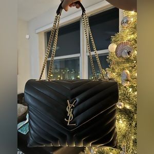 YSL LouLou Matelasse Chevron Shoulder Bag in Black